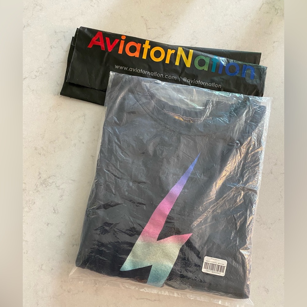 Aviator nation light weight bolt crew sweatshirt charcoal rainbow